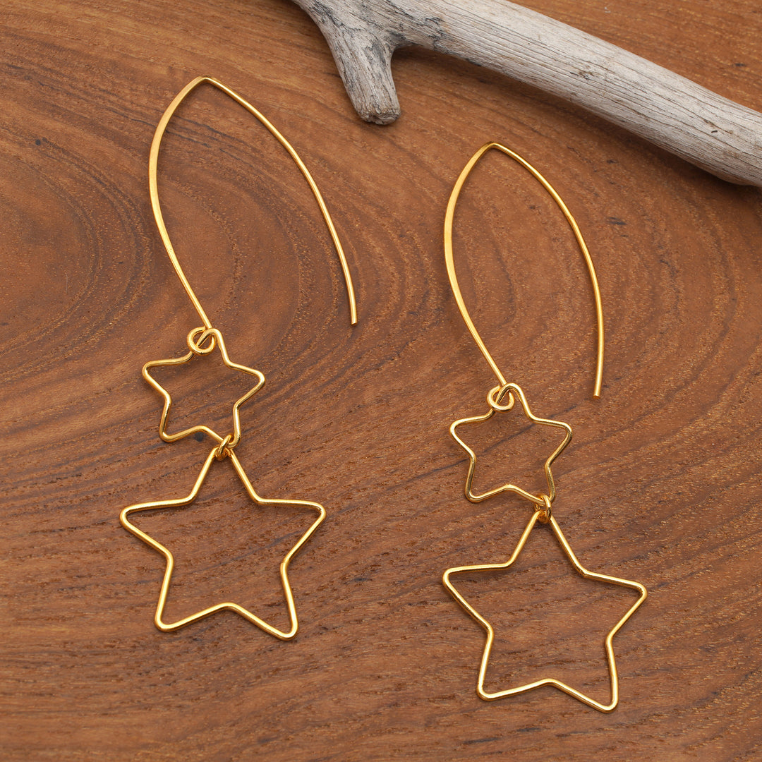 Interlinked Hollow Star-Themed Gold-Plated Dangle Earrings - Stars at Midnight
