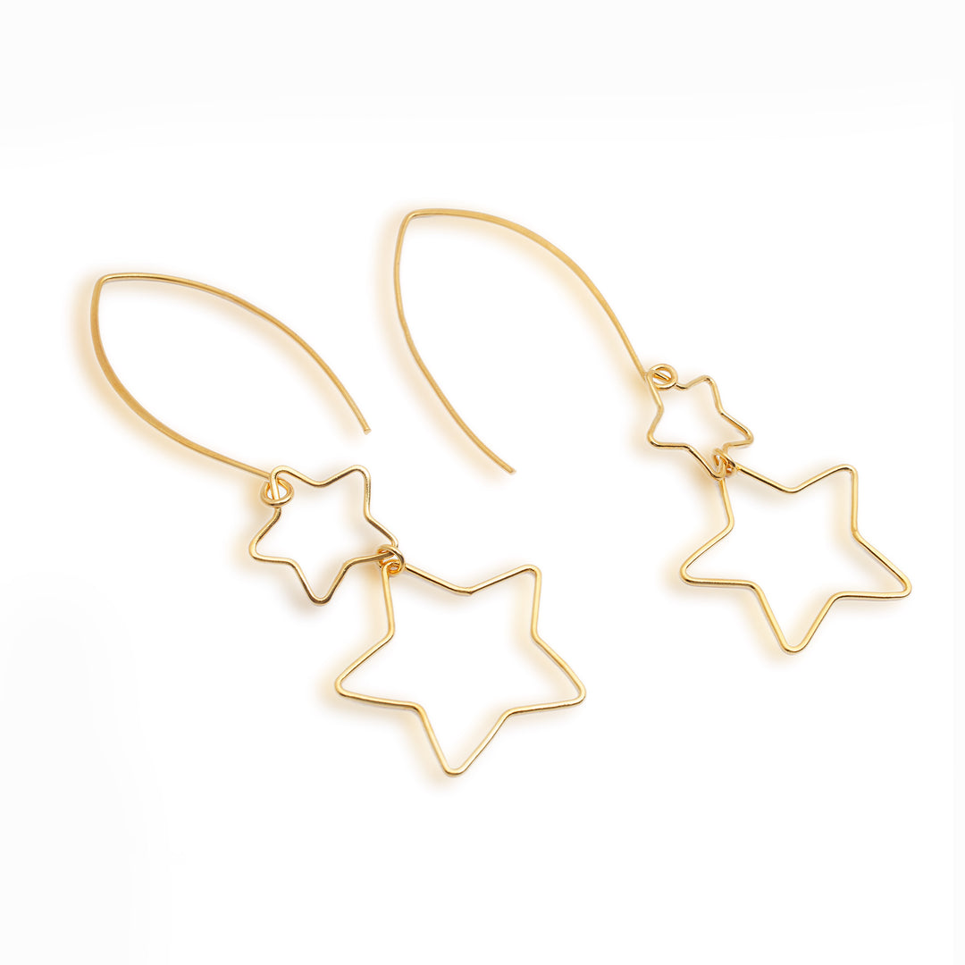 Interlinked Hollow Star-Themed Gold-Plated Dangle Earrings - Stars at Midnight