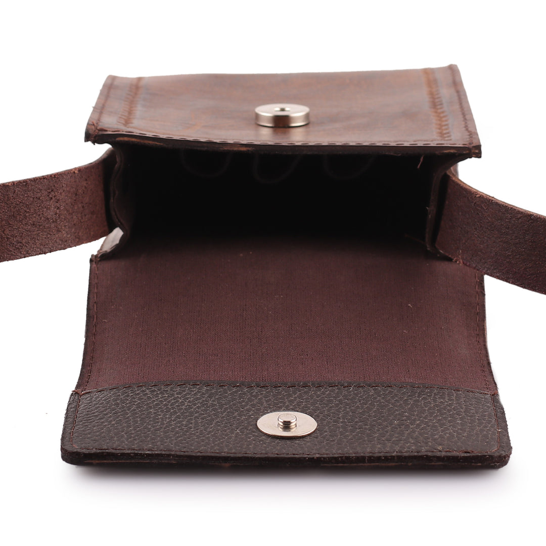 Floral and Paisley-Themed Embossed Brown Leather Sling Bag - Timeless Elegance in Chestnut