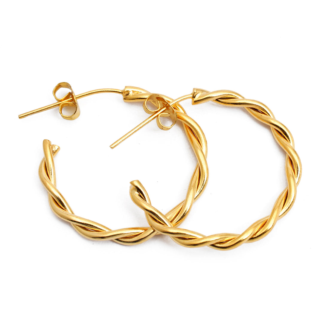 High-Polished 18k Gold-Plated Rope-Shaped Half-Hoop Earrings - Ropes of Victory