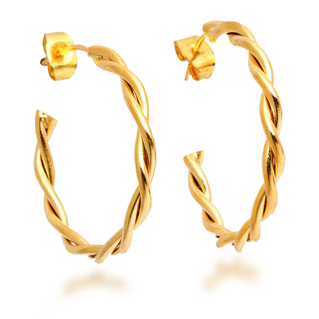 High-Polished 18k Gold-Plated Rope-Shaped Half-Hoop Earrings - Ropes of Victory