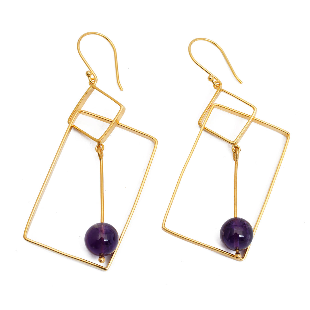 Geometric-Themed 18k Gold-Plated Amethyst Dangle Earrings - My Wise Reflection