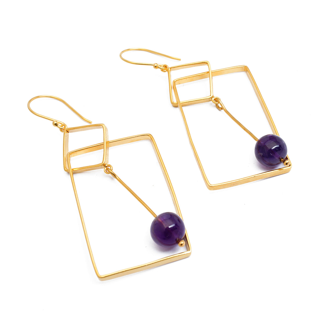 Geometric-Themed 18k Gold-Plated Amethyst Dangle Earrings - My Wise Reflection