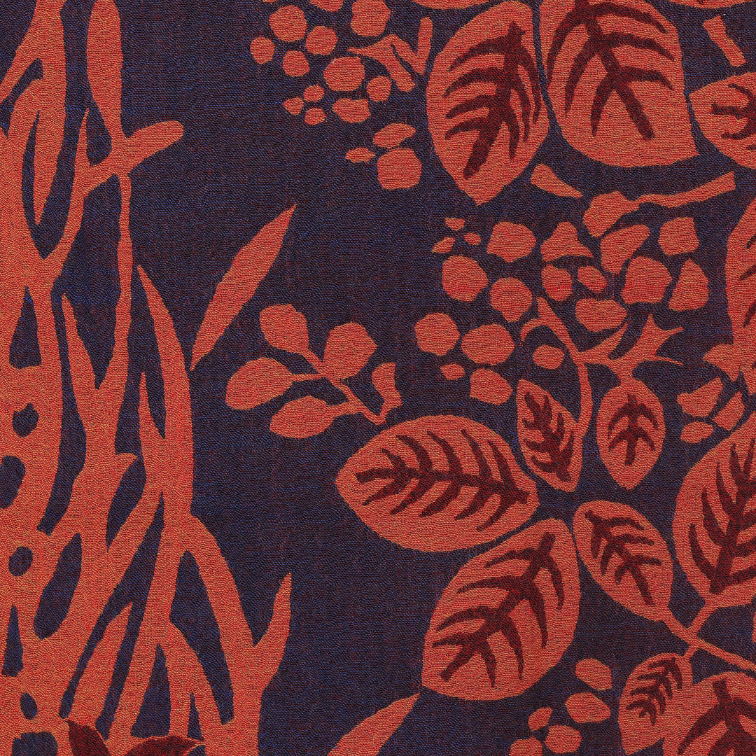 Floral Leaf-Themed Reversible Wool Shawl in Orange and Blue - Botanical Elegance