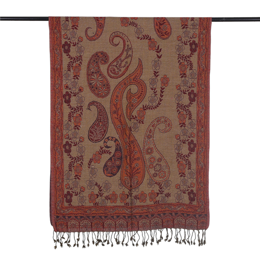 Paisley Floral-Themed Reversible Jamawar Jacquard Wool Shawl - Majestic Paisley