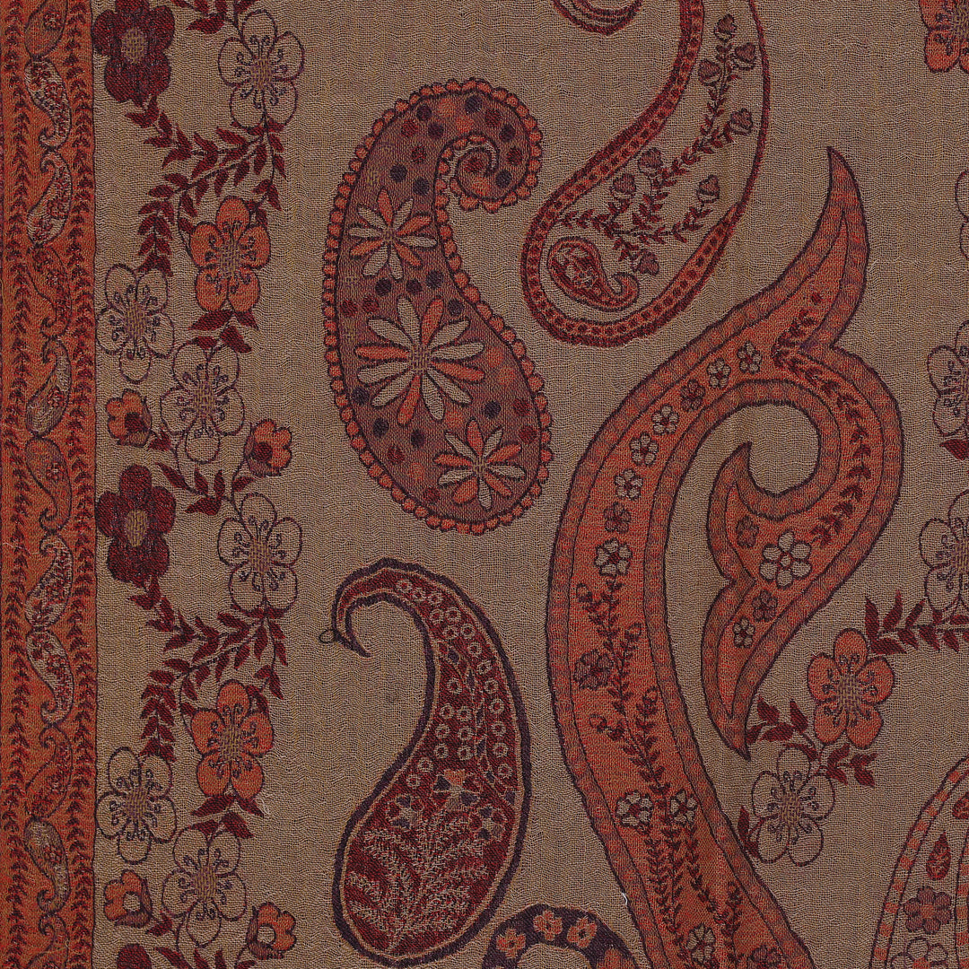 Paisley Floral-Themed Reversible Jamawar Jacquard Wool Shawl - Majestic Paisley