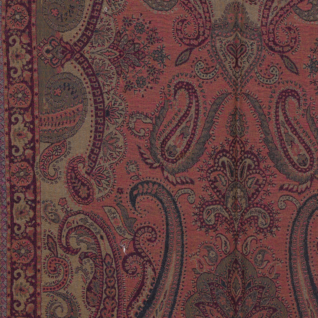 Paisley-Themed Reversible Jamawar Wool Shawl with Fringes - Paisley Garden