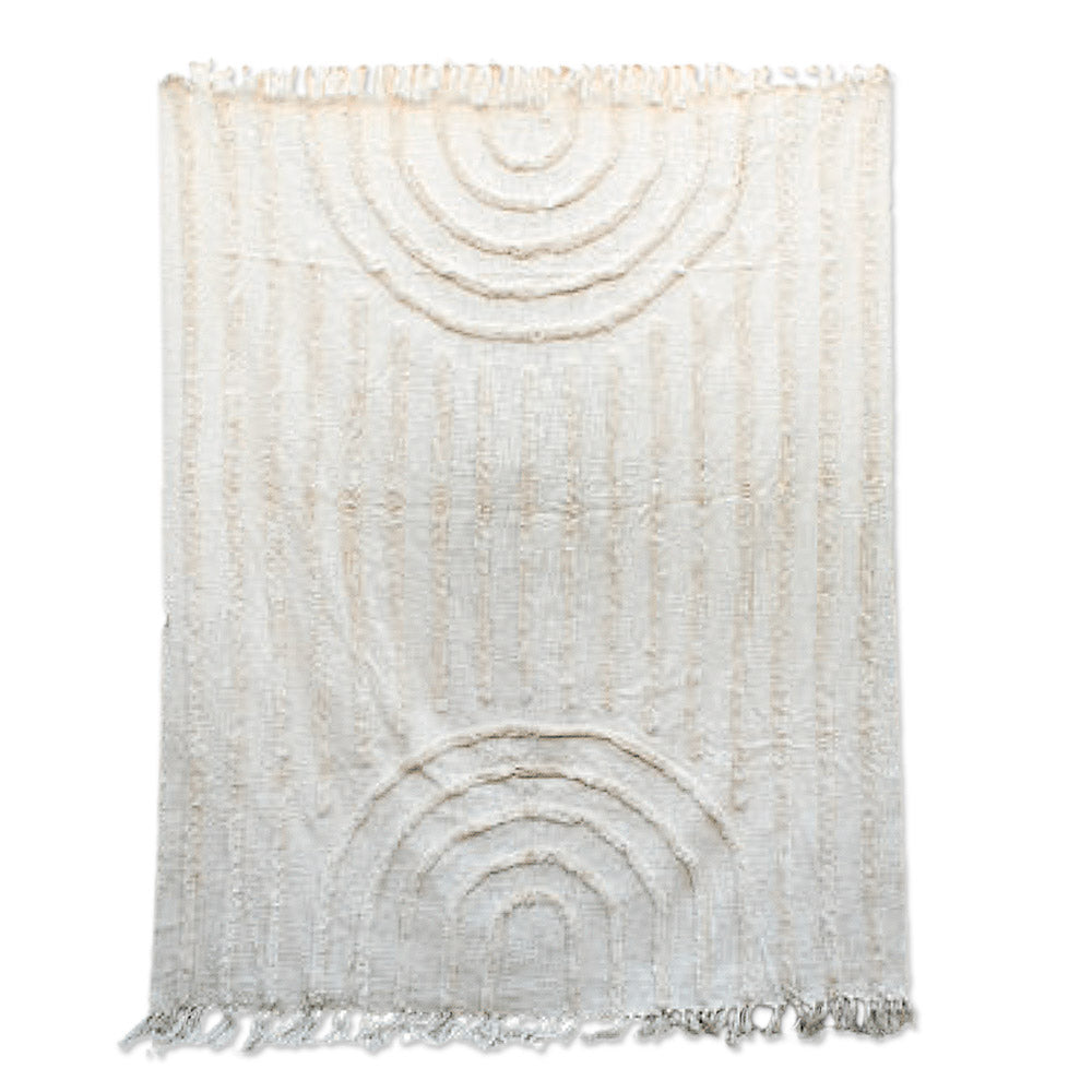 Cream Colored Hand Tufted Textured Cotton Throw - Warm Arches