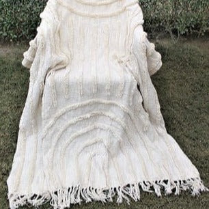 Cream Colored Hand Tufted Textured Cotton Throw - Warm Arches
