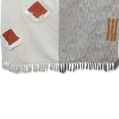 Hand Tufted Cotton Throw with Tassels from India - Abstract Warmth