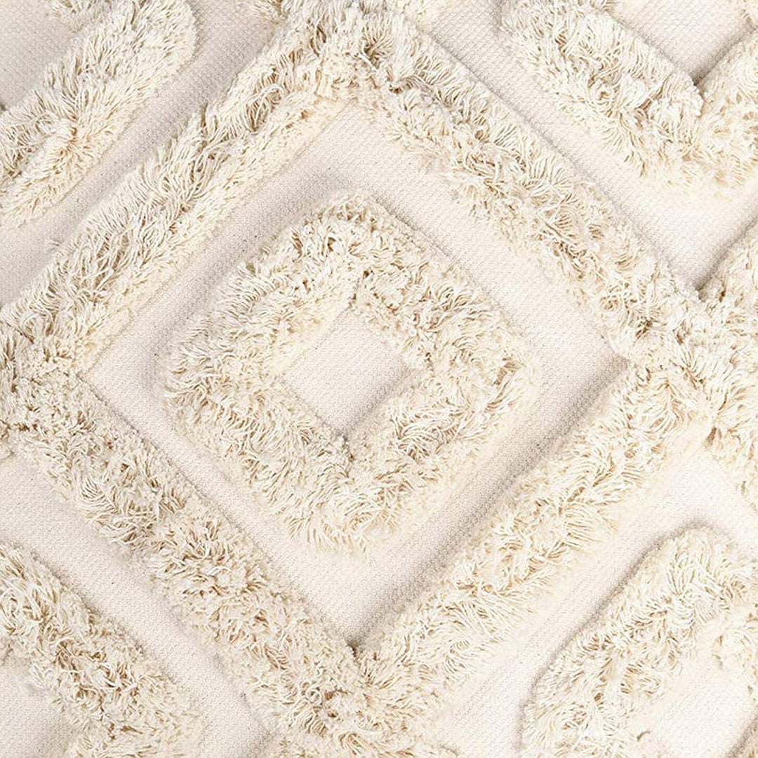 Woven Cotton Beige Shaggy Cushion Cover from India - Cozy Geometry