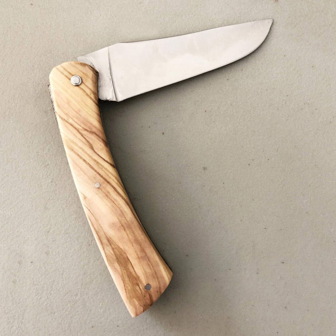 Folding Olive Wood Cheese Knife from France - French Camembert