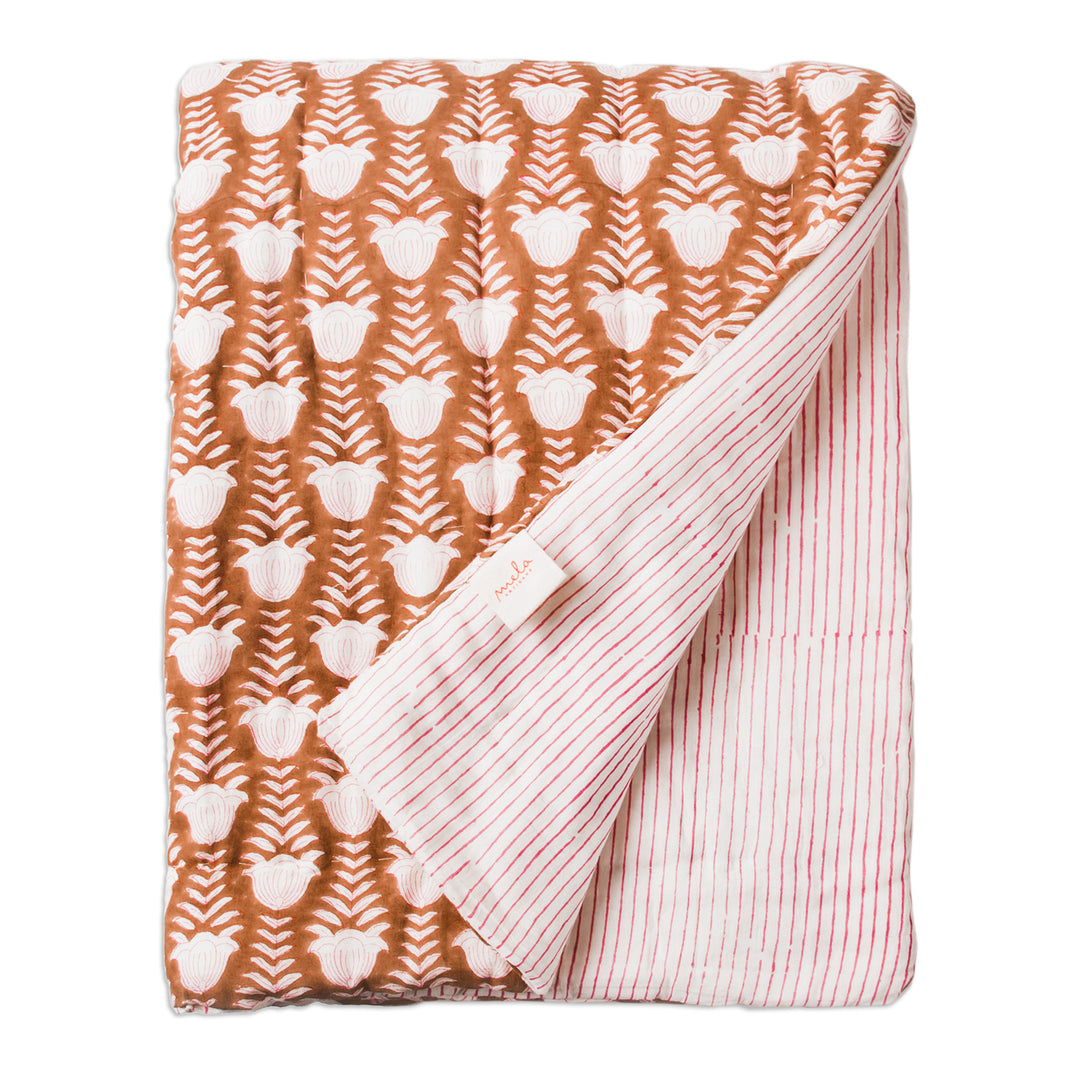 Rust Colored Geometric Pattern Cotton Block Print Throw - Rust Geometry