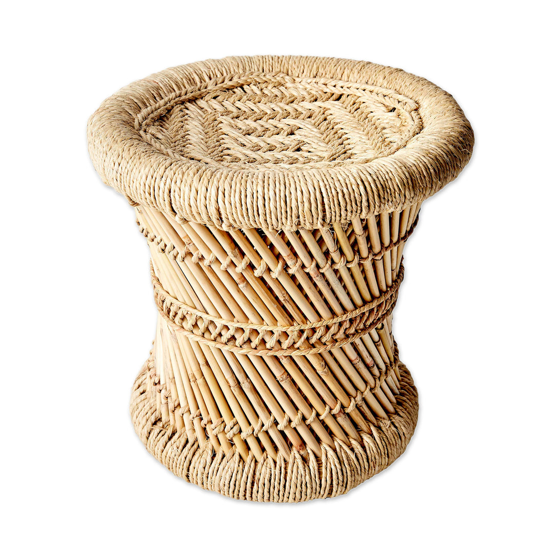 Handwoven Sarkanda Grass Stool from India - Sarkanda Rattan