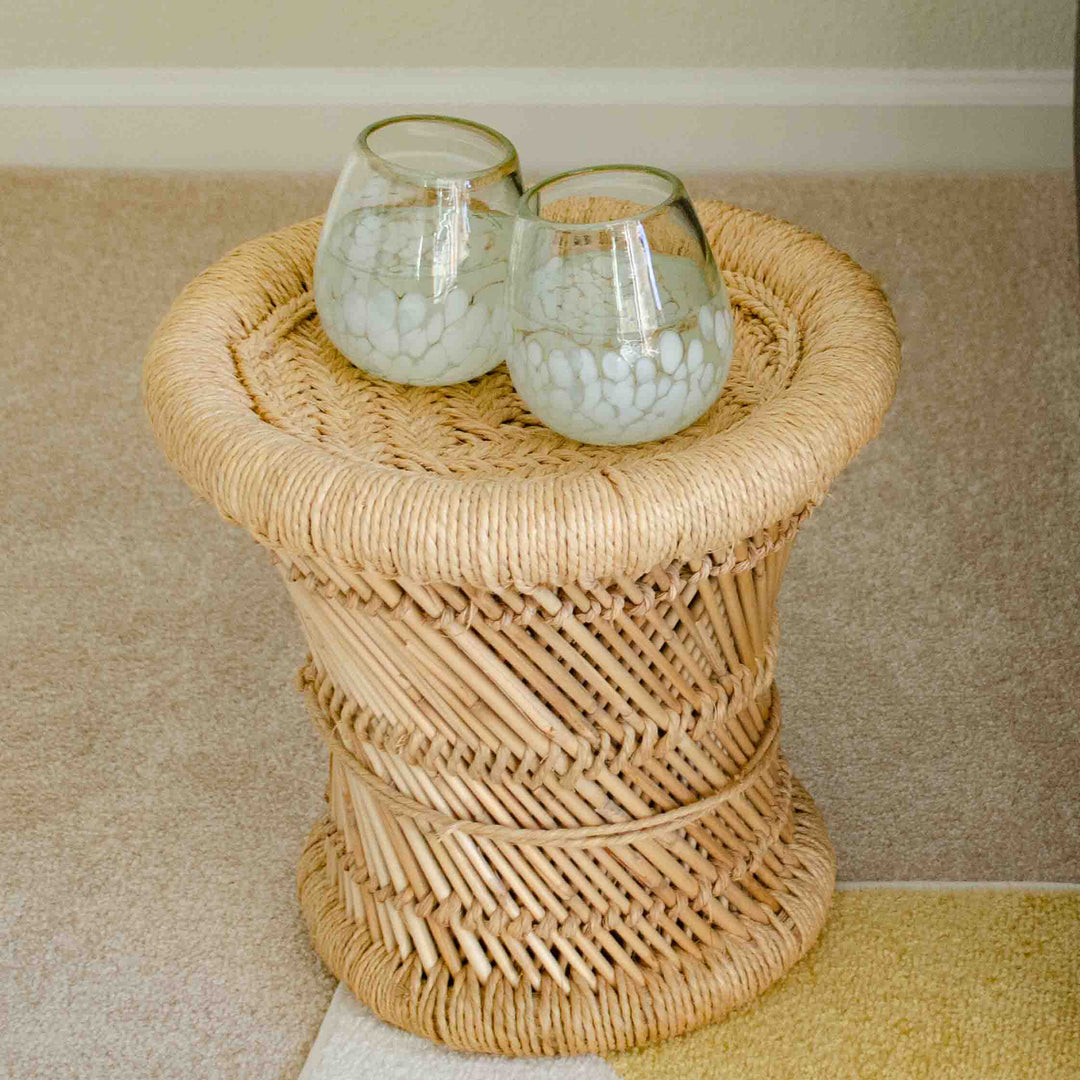 Handwoven Sarkanda Grass Stool from India - Sarkanda Rattan