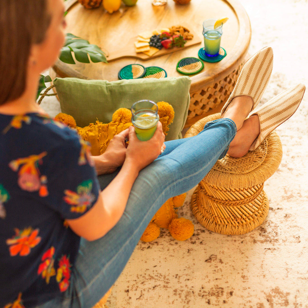 Handwoven Sarkanda Grass Stool from India - Sarkanda Rattan