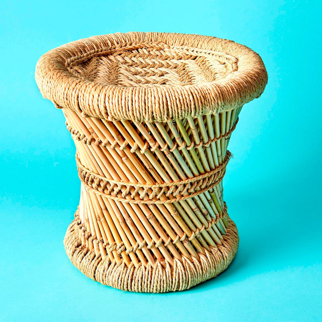 Handwoven Sarkanda Grass Stool from India - Sarkanda Rattan