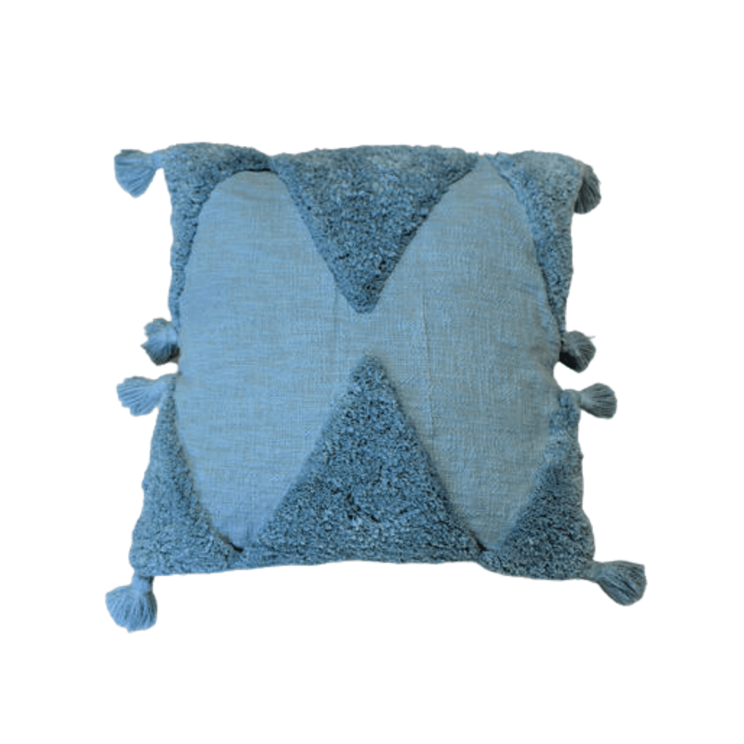 Tufted Cotton Textured Cushion Cover with Tassels from India - Warm Skies