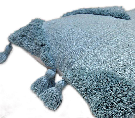 Tufted Cotton Textured Cushion Cover with Tassels from India - Warm Skies