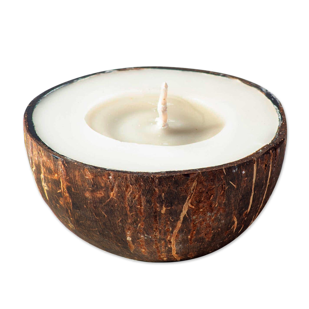 Pair of Coconut Shell Soy Candle from India - Coconut Delight