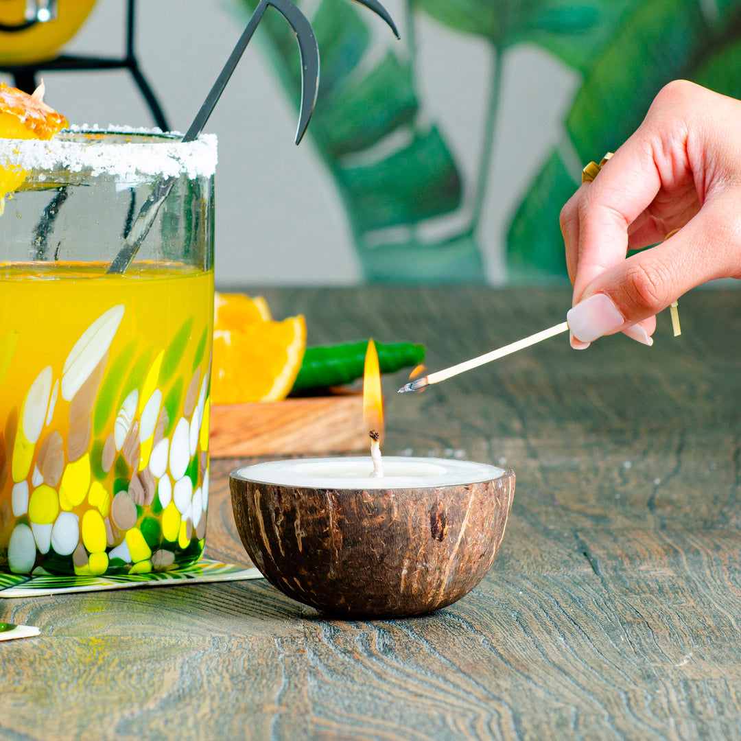 Pair of Coconut Shell Soy Candle from India - Coconut Delight