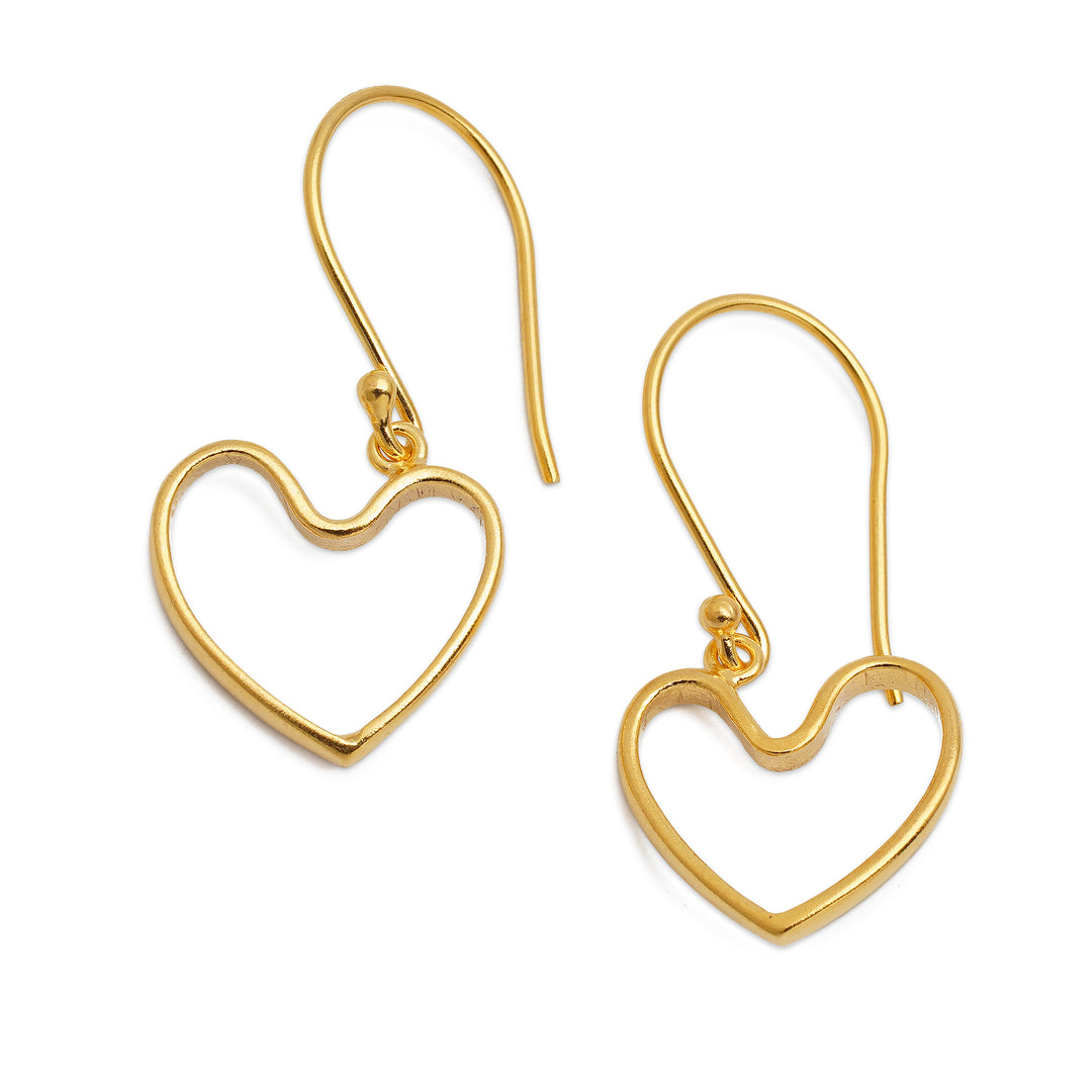 18k Gold-Plated Heart-Shaped Dangle Earrings Made in Bali - Swinging with Love