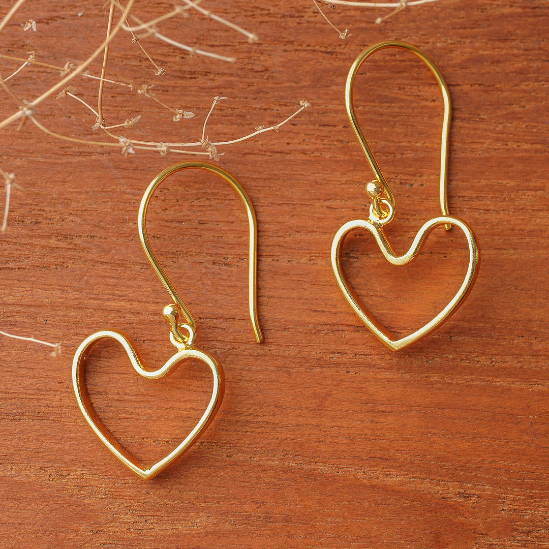 18k Gold-Plated Heart-Shaped Dangle Earrings Made in Bali - Swinging with Love
