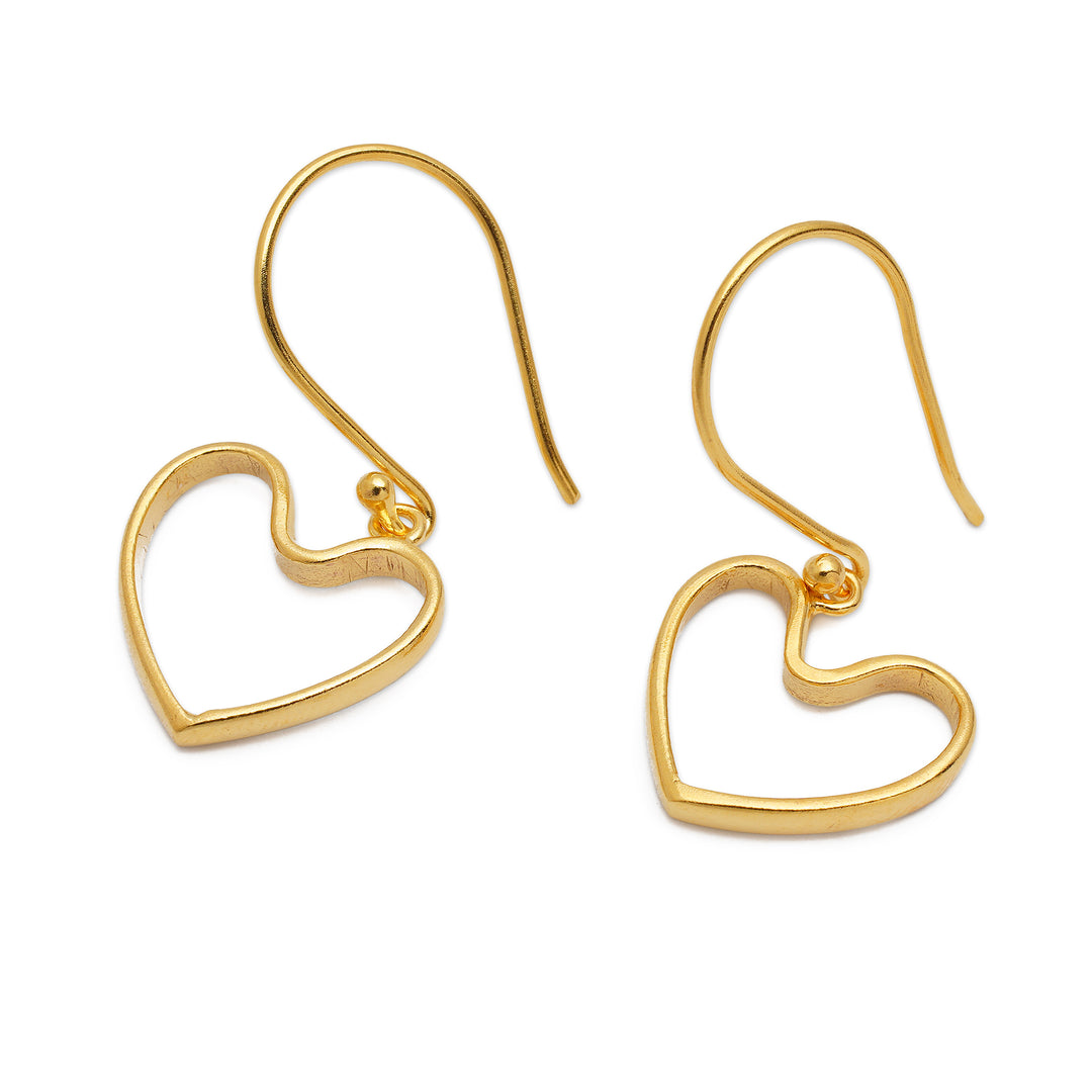 18k Gold-Plated Heart-Shaped Dangle Earrings Made in Bali - Swinging with Love