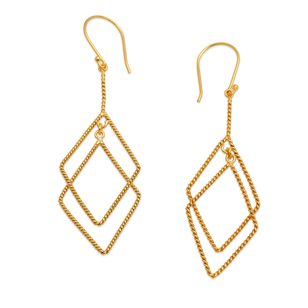 Geometric-Inspired 18k Gold-Plated Brass Dangle Earrings - Intertwined Geometry