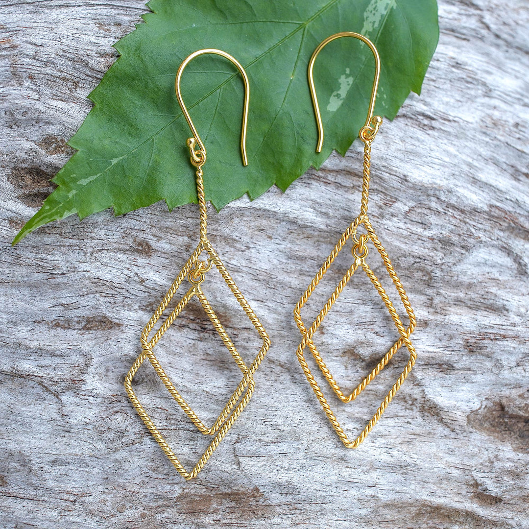 Geometric-Inspired 18k Gold-Plated Brass Dangle Earrings - Intertwined Geometry