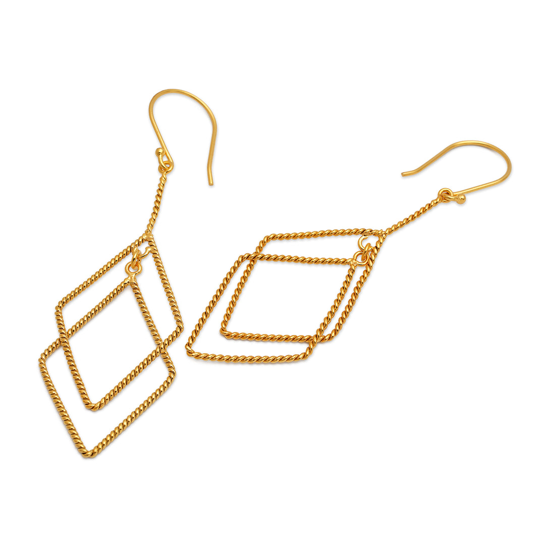Geometric-Inspired 18k Gold-Plated Brass Dangle Earrings - Intertwined Geometry
