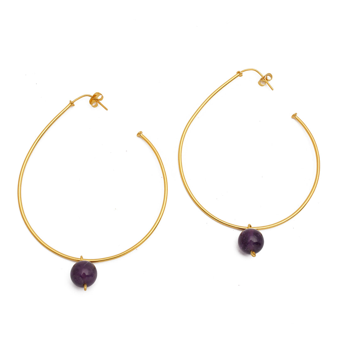 High-Polished 18k Gold-Plated Amethyst Half-Hoop Earrings - Wise Ideas