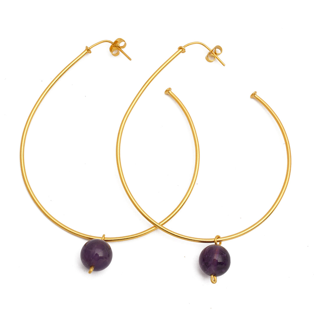 High-Polished 18k Gold-Plated Amethyst Half-Hoop Earrings - Wise Ideas