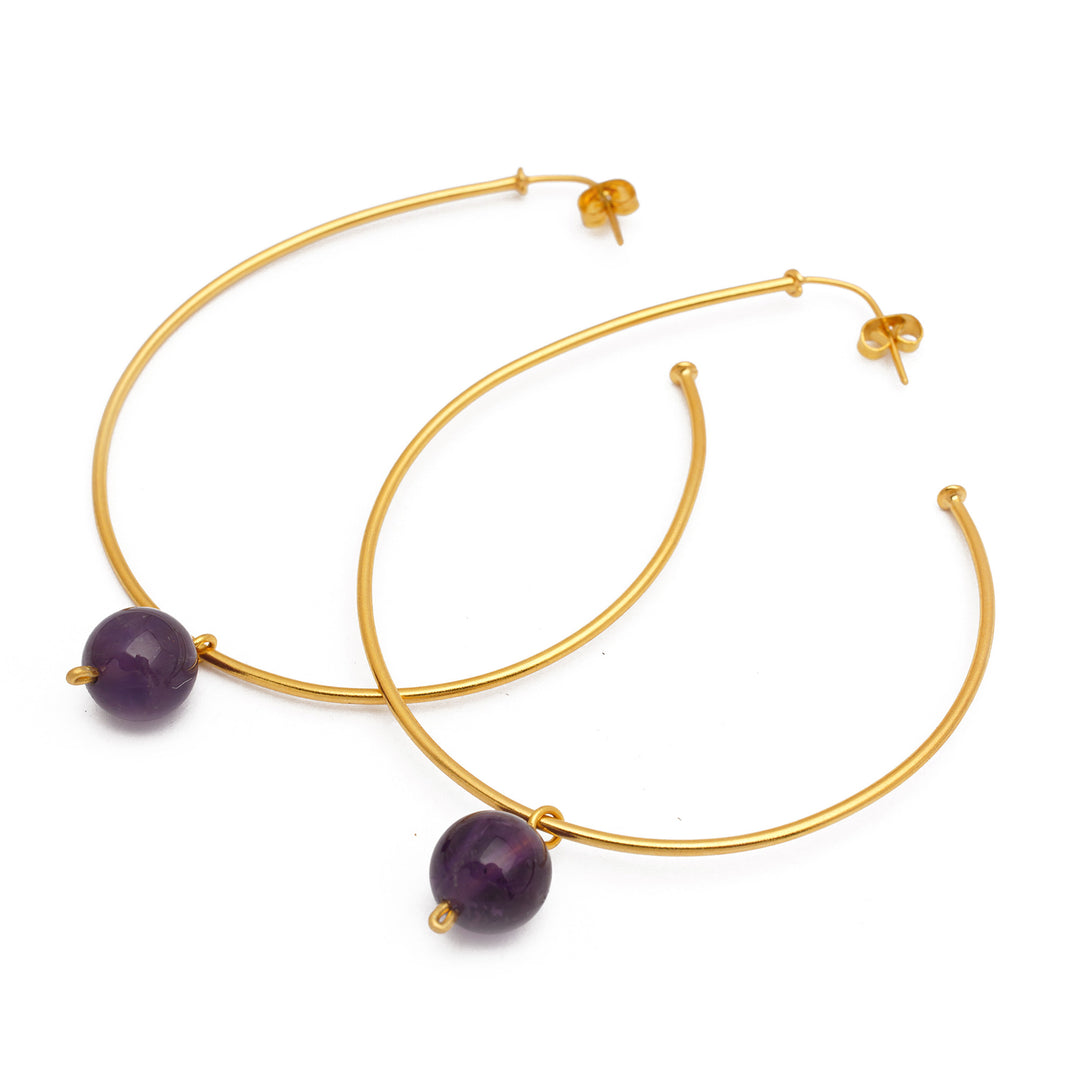 High-Polished 18k Gold-Plated Amethyst Half-Hoop Earrings - Wise Ideas