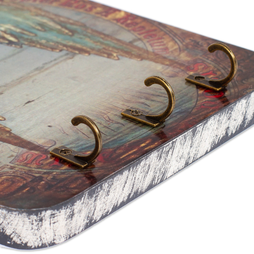 Artisan-Made Heart-Themed Decoupage Pinewood Key Holder - Heaven Heart
