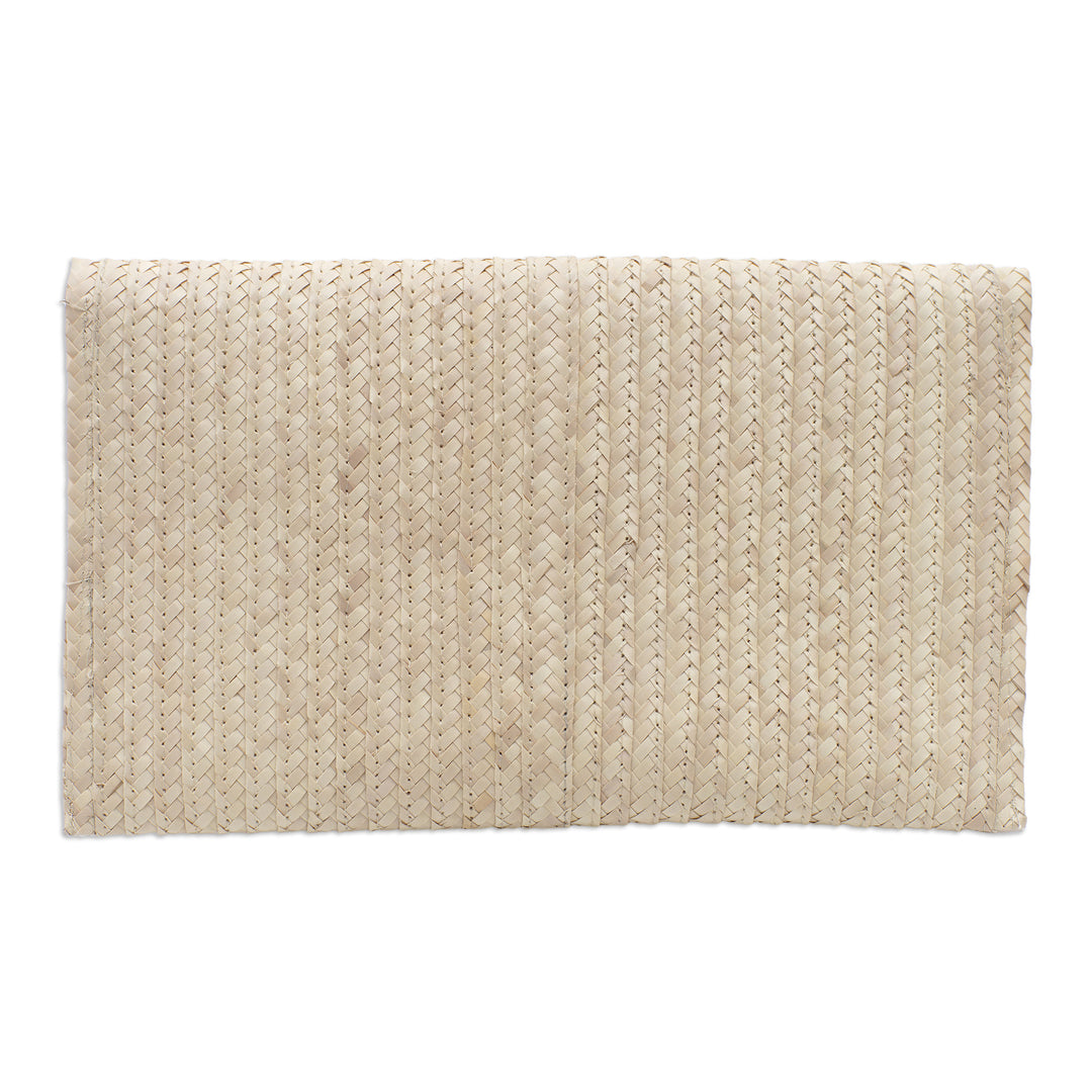 Tropical Braided Palmyra Palm Leaf Clutch in Ivory Hues - Ivory Epoch