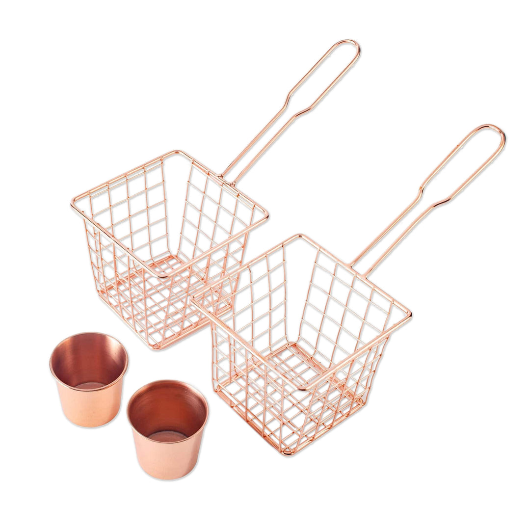 Rose Gold Stainless Steel Fry Basket and Condiment Cup Set - Order Up