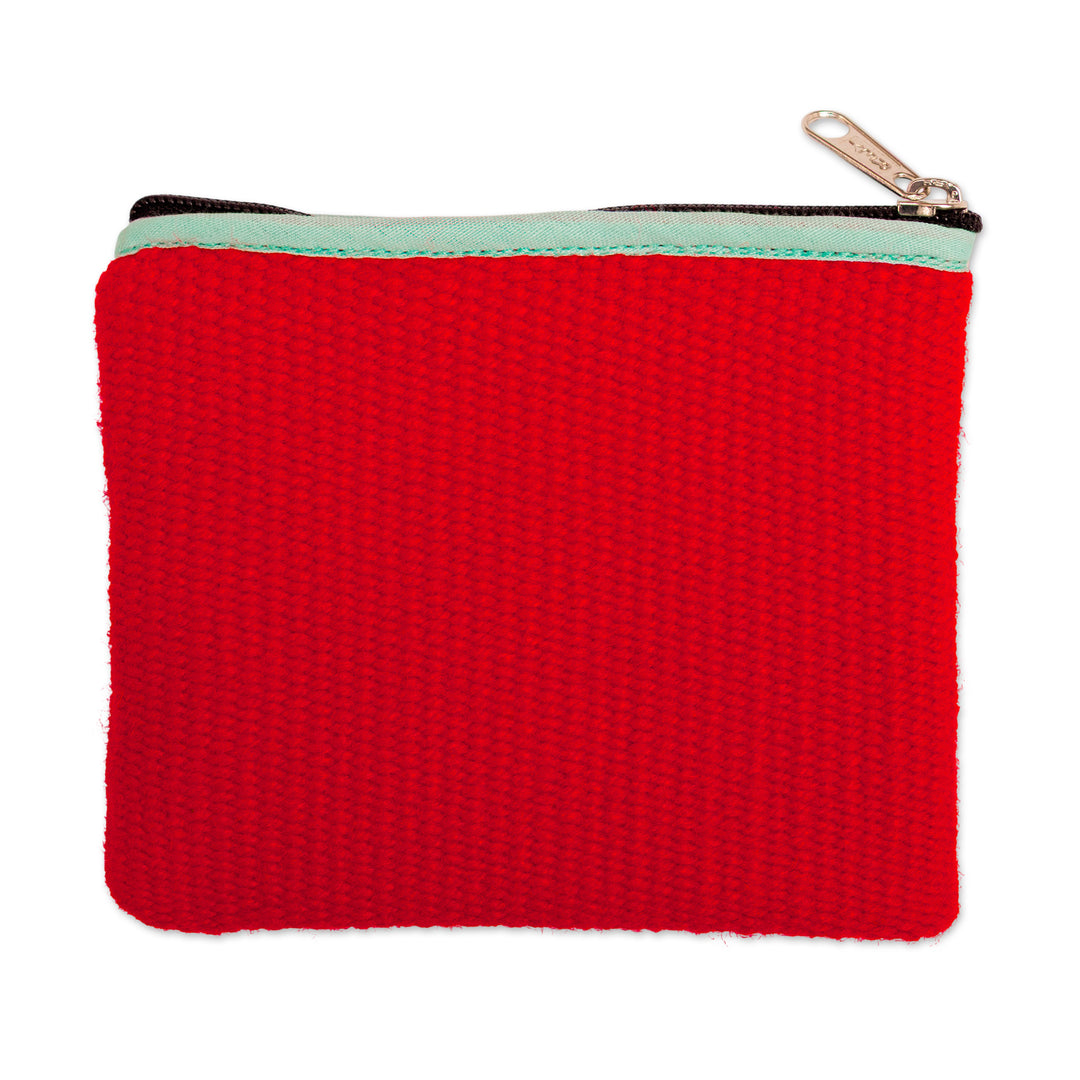 Autumn-Inspired Floral Red and Blue Alpaca Blend Coin Purse - Autumn Nature
