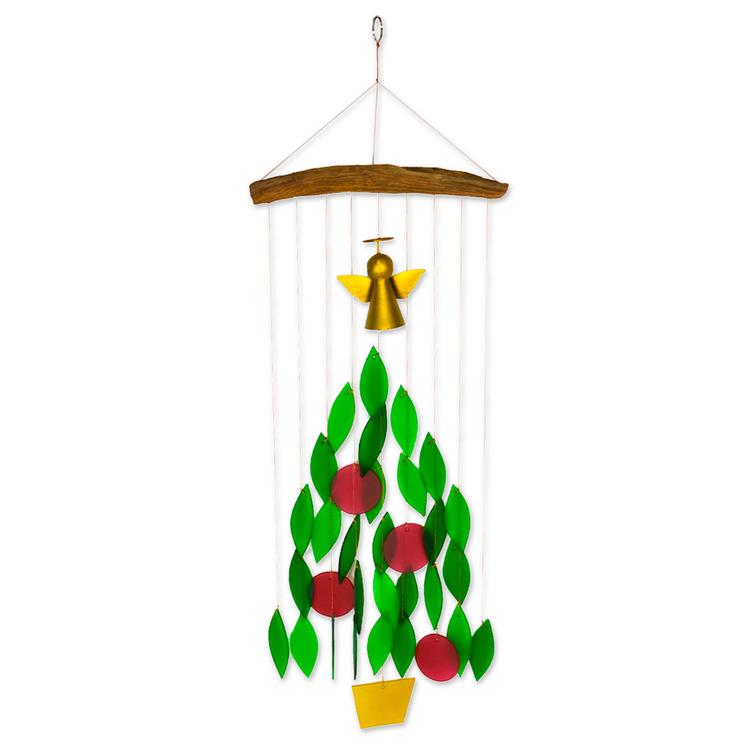 Glass and Driftwood Angel Christmas Tree Windchime - Angelic Melody