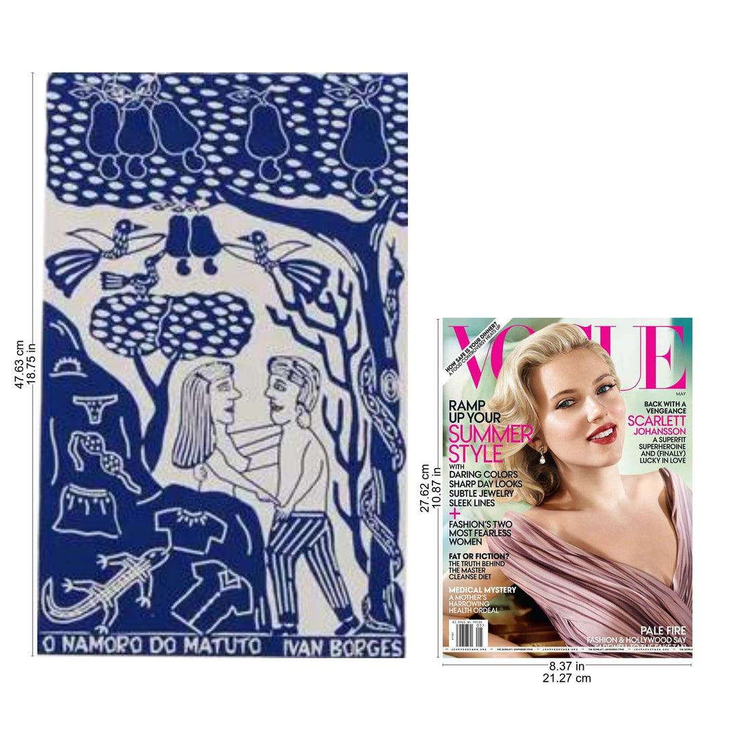 Young Lovers Blue and White Brazilian Woodcut Print - Country Courtship