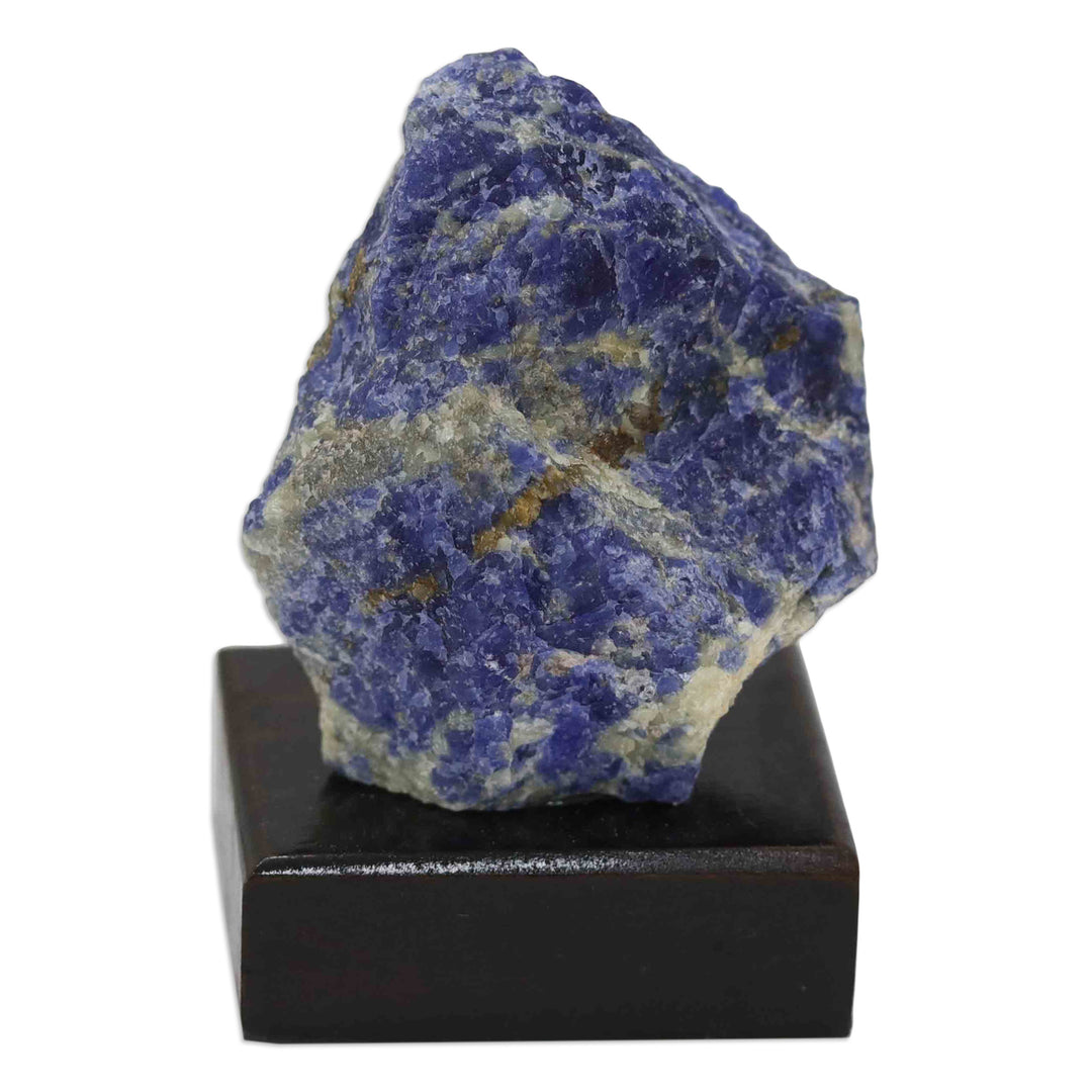 Natural Sodalite Sculpture with Black Pine Wood Base - Blue Confidence
