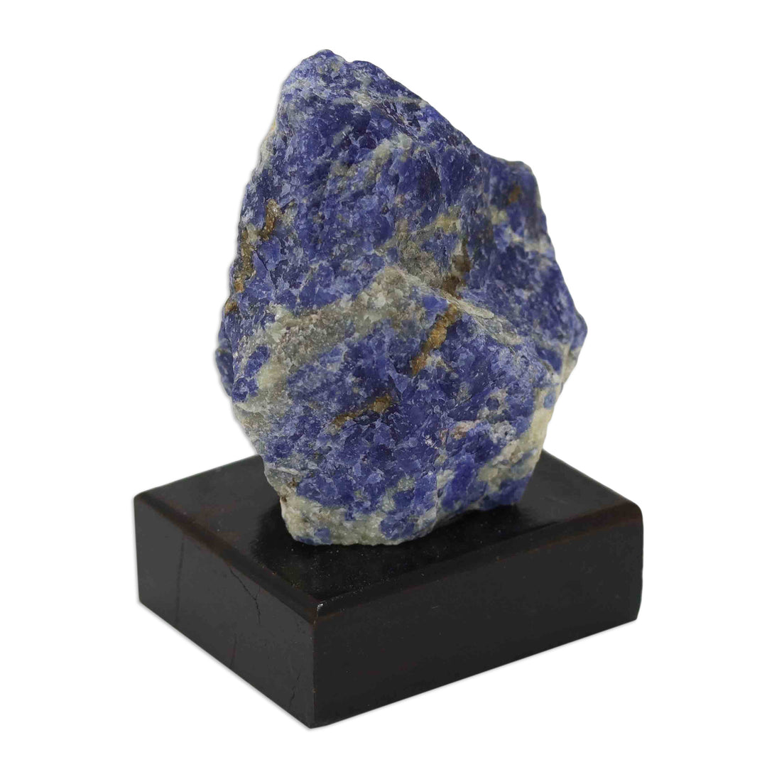 Natural Sodalite Sculpture with Black Pine Wood Base - Blue Confidence