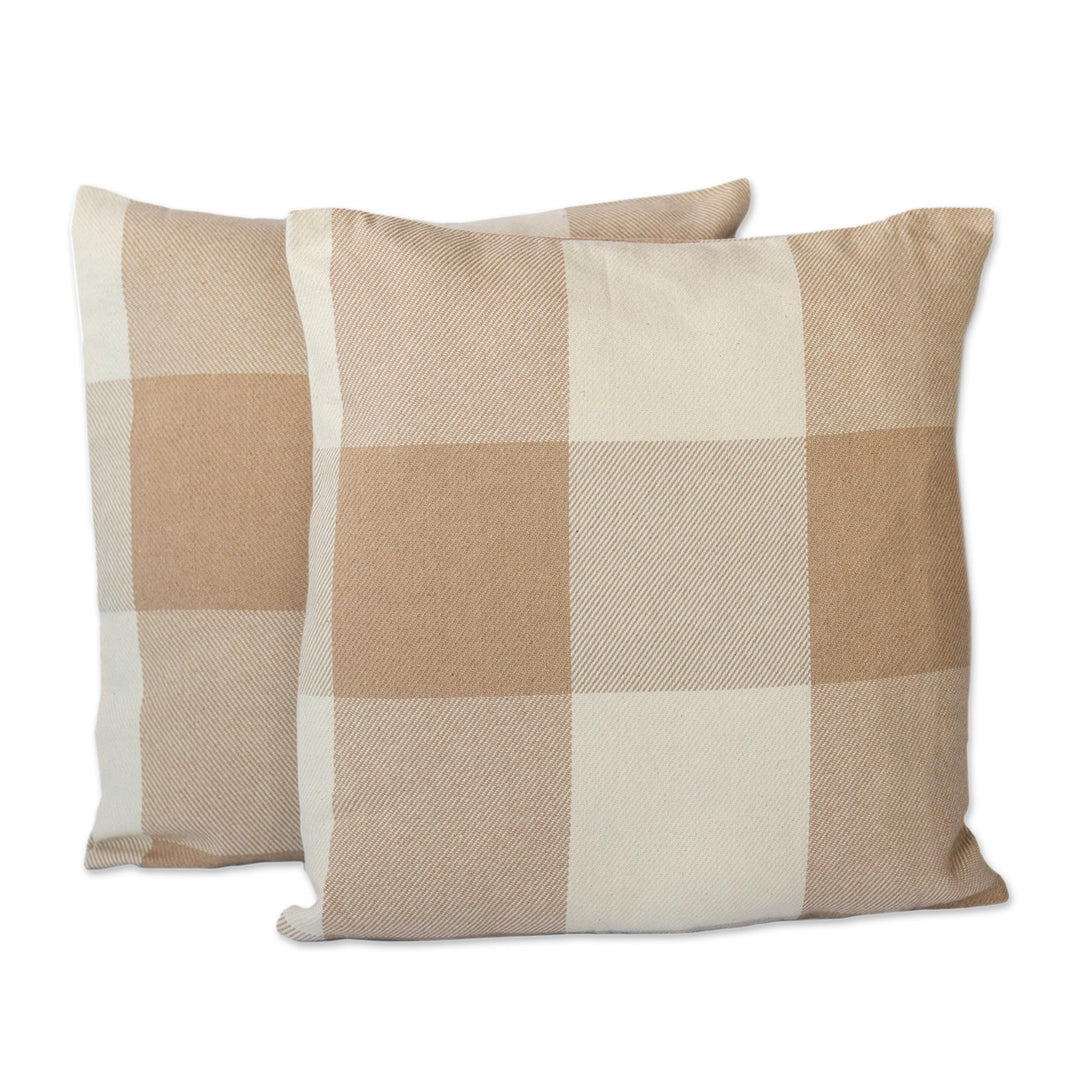 Handwoven Patchwork Cotton Cushion Covers from Brazil (Pair) - Striped Patchwork