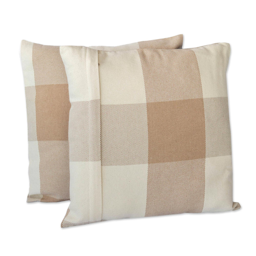 Handwoven Patchwork Cotton Cushion Covers from Brazil (Pair) - Striped Patchwork