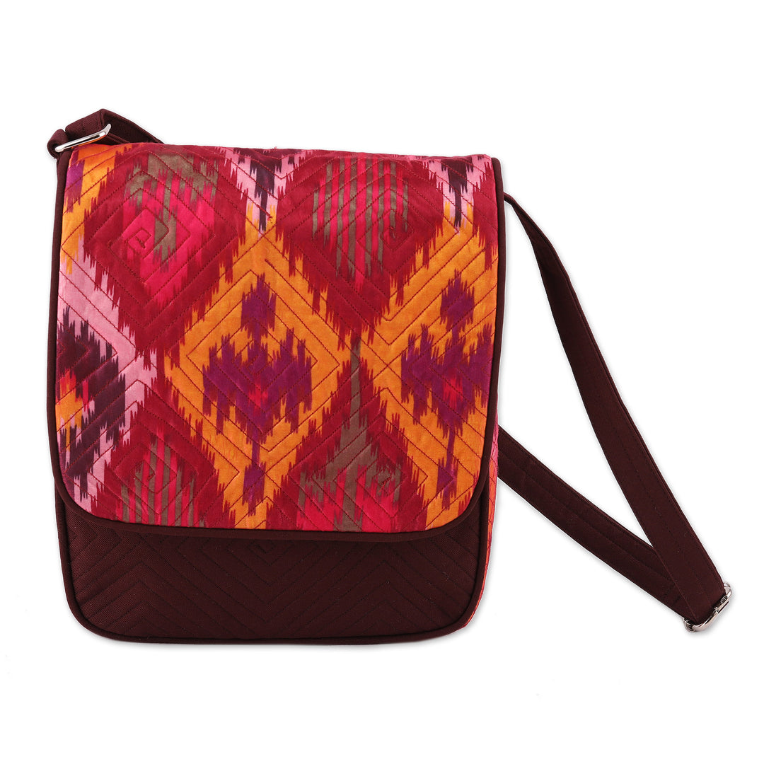 Quilted Shoulder Bag with Ikat Patterns and Adjustable Strap - Ikat Summer Beauty