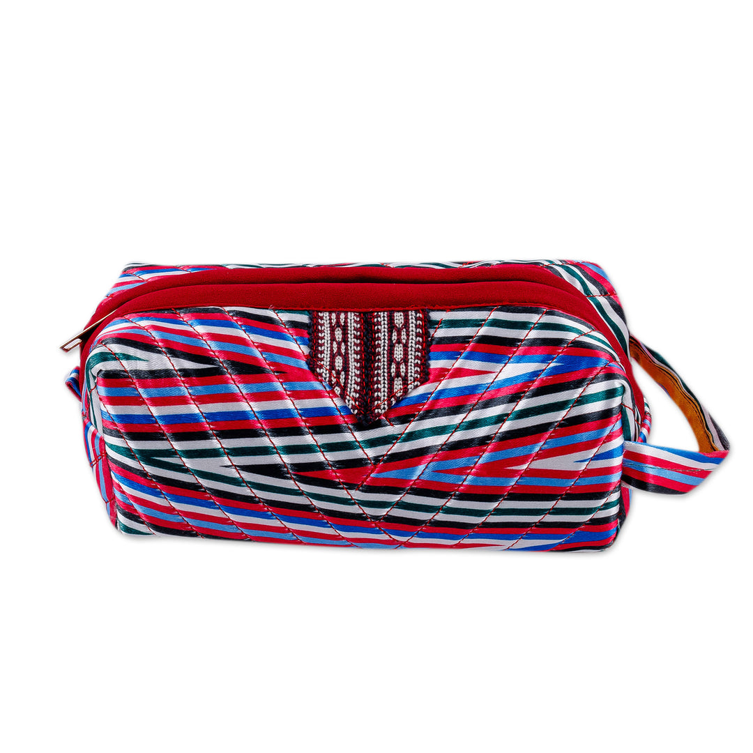Striped Ikat Cosmetic Bag with Handle and Brass Zipper - Stripes of Joy