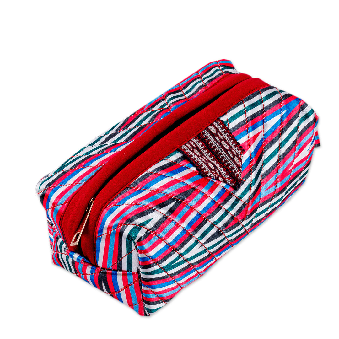 Striped Ikat Cosmetic Bag with Handle and Brass Zipper - Stripes of Joy
