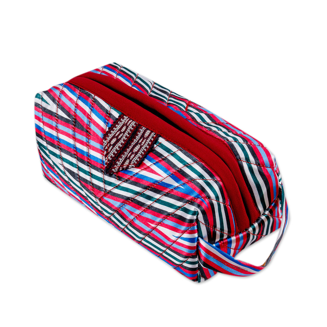 Striped Ikat Cosmetic Bag with Handle and Brass Zipper - Stripes of Joy