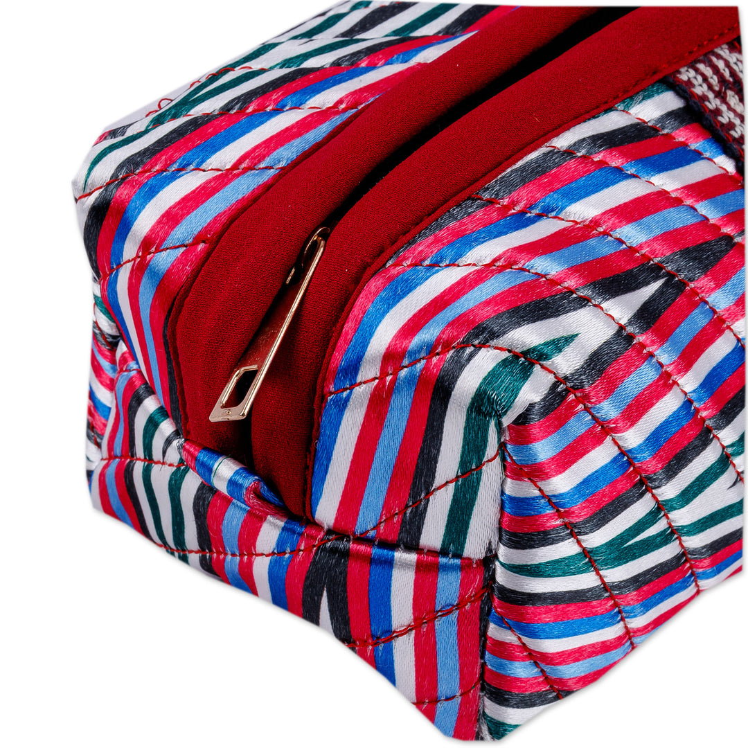 Striped Ikat Cosmetic Bag with Handle and Brass Zipper - Stripes of Joy