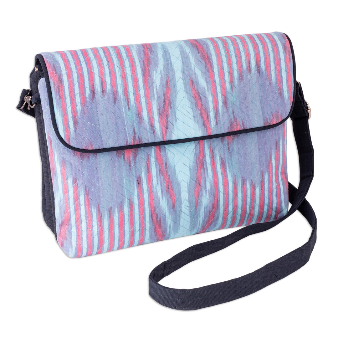 Pink and Blue Ikat Patterned Sling Bag from Uzbekistan - Uzbekistan Winds